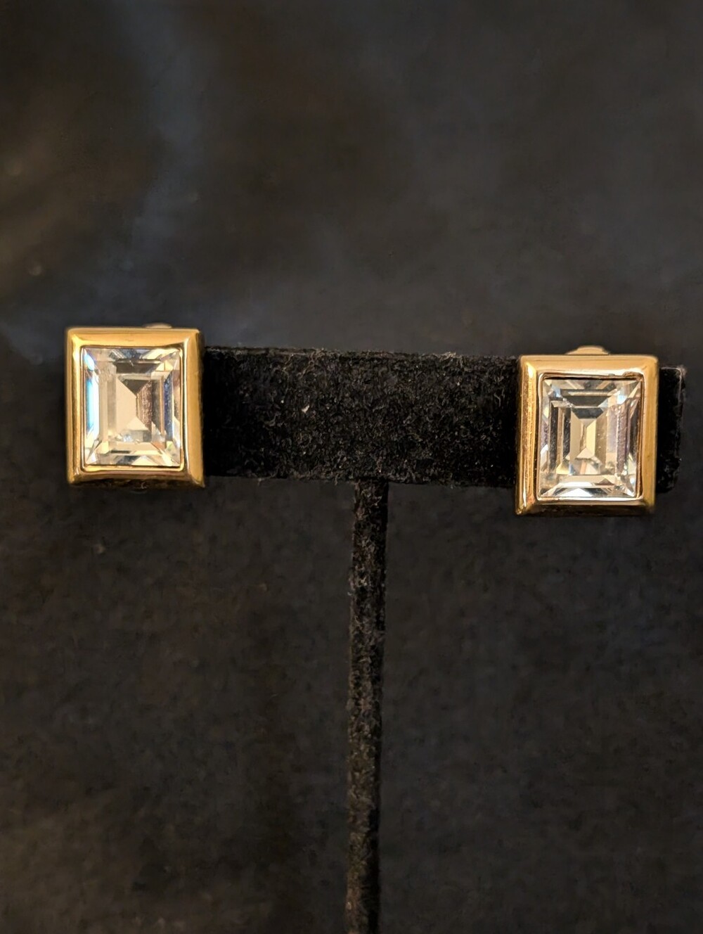 #20. Swarovski Emerald Cut Crystal Earrings With Gold Trim